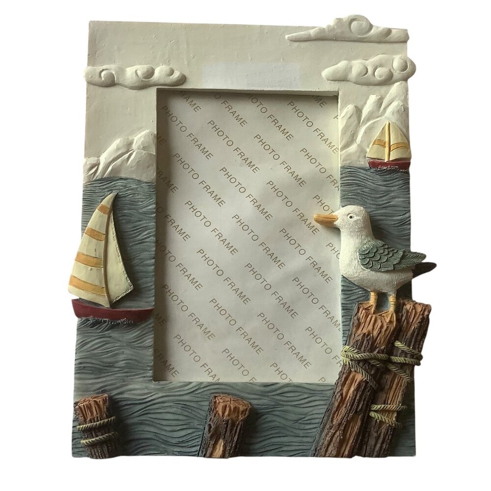 Nautical-Themed 3D Photo Frame Seagull Sailboats Design Rayco 2"x3" Photo Ocean